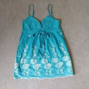 Blue Cotton Embroidered Tank Top